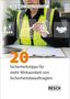 Titel: "20 Sicherheitstipps für mehr Wirksamkeit von Sicherheitsbeauftragten". Eine Person in Warnweste schreibt., Buch