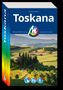 „Toskana“ von Michael Müller. Landschaft mit Hügeln, Zypressen und einem Weg. Verlag-Logo und Symbole für Reisen., Buch