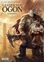 "Länder von Ogon, 8 - Oru-Rongo." Zwei Krieger, einer groß und muskulös mit Knüppel, der andere in feinem Gewand, stehen vor Steinsäulen., Buch