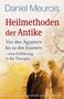 "Daniel Meurois: Heilmethoden der Antike. Von den Ägyptern bis zu den Essenern – eine Einführung in die Therapie." Illustration: Alte Figuren vor Pyramiden., Buch