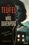 „Der Teufel und Mrs. Davenport“ in roter und beiger Schrift, mit einem gespaltenen Gesicht einer Frau und einem beleuchteten Haus., Buch