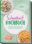 "Schonkost Kochbuch" von Sven Langner. Oberhalb ein Kartoffelsalat, unten ein Reisgericht in Schalen. Hintergrund grün.