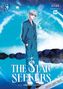 „THE STAR SEEKERS“ ist groß in der Mitte. Illustration eines Jungen in blauem Overall vor einem sternklaren Himmel., Buch