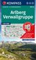 Text: "Arlberg Verwallgruppe", "Wander- & Fahrradkarte", "1:50 000". Logo oben, Landschaft unten mit Bergen und Tal.