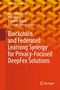 Titeltext: "Blockchain and Federated Learning Synergy for Privacy-Focused DeepFex Solutions". Rotes, geometrisches Muster im Hintergrund., Buch