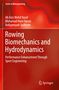 Text: "Rowing Biomechanics and Hydrodynamics: Performance Enhancement Through Sport Engineering." Titel auf rotem Hintergrund., Buch