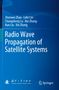 Covertext: "Radio Wave Propagation of Satellite Systems" und Autoren. Blauer Hintergrund mit abstrakten Linien. Logos unten., Buch