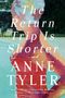 "The Return Trip Is Shorter" von Anne Tyler. Eine gemalte Frau sitzt am Pool, trägt Badekappe und Badeanzug., Buch