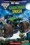 Text: "Monster Jam", "Rex Ogle", "Graveyard Smash", "Scholastic", "flavio b. silva." Farbiges Monstertruck-Cover mit Zombies., Buch