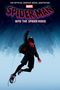 „The Official Graphic Novel Adaptation; Marvel; Spider-Man: Into the Spider-Verse.“ Eine Figur in Spider-Man-Kleidung schwebt über einer stilisierten Stadtansicht.