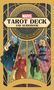 "Marvel Tarot Deck and Guidebook." Illustration mit vier Superhelden in Art-Déco-Rahmen: Storm, Daredevil, Spider-Man, Invisible Woman., Buch