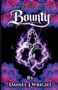 Text: "Book 1 of The Fated Bounty Series, Bounty, By Daniel J Wright." Illustration: Handschellen umgeben von lila Blitzen und blauen Lotusblüten., Buch