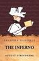 Text: "Lushena Classics, The Inferno, August Strindberg." Illustration einer Frau mit Hut, die ein Buch liest., Buch