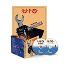 Texte: "UFO", "THE NEW ALBUM MECHANIX", "MECHANIX (2023 REMASTER)". Zwei CDs, eine mit Schraubenschlüssel-Illustration.