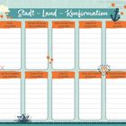 Spielplan für „Stadt – Land – Konfirmation“ mit Kategorien: Buchstabe, Person aus der Bibel, Idee für die Gemeinde.