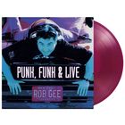 Text: "Punk, Funk & Live", "New Jersey Rob Gee Garden State". Illustration: Person liegt auf Auto, magenta Schallplatte.