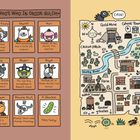 Texte: "Who's Who in Onion Gulch!", "Cowboy Koala", "Sheriff", "Axel", "Gertie", "Mabel", "Boyd". Rechts Karte mit Fluss, Cactus Patch, Saloon.