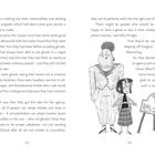 Seite 22 und 23 aus einem Buch. Illustration: Zwei Frauen, ein Schild „Dial-a-Ghost" daneben.