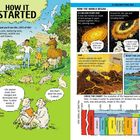 "HOW IT STARTED" oben. Links: Menschen, Tiere, Natur. Rechts: Universum, Entstehung der Erde, Zeitleiste dinosaurier.