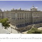 "Königspalast", "CASARES EDITION", Kalenderdarstellung für Januar. Großes, elegantes Gebäude mit detaillierter Architektur.
