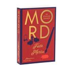 "MORD IM STUDIERZIMMER" von Faith Martin; Kriminalroman. Roter Hintergrund mit Stift und Möbel-Silhouetten.