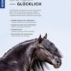 Text: "Pferde machen glücklich". Darunter: Informationen über Pferdepflege, -verhalten, -rassen und Reitweisen. Rechts: schwarzes Pferd.