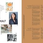 INHALT. Titelthema: Zuhausegefühl. Wahre Liebe ist eine aktive Entscheidung.  
Illustrationen und Fotos von Häusern, Personen und einer Küche.
