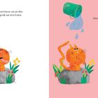 Links: "Eine Ente ist etwa so groß wie eine Katze." Rechts: "Enten mögen Katzen nicht." Illustration einer erschrockenen Katze.
