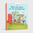 SABINE BOHLMANN, DIE GLÜCKSRITTER. Oben ein Ritter mit Schwert. Unten Ritter mit Helm, daneben zwei weitere Ritter.