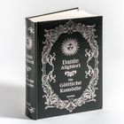 "Dante Alighieri. Die Göttliche Komödie." Schwarzes Buch mit kunstvoll verziertem silbernem Cover.