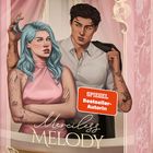 "Merciless Melody" von Marina Neumeier. Illustration: Frau mit blauem Haar und Mann im Hemd, vor rosa Hintergrund.