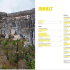 In der Mitte steht "INHALT" in gelber Schrift. Daneben ein Inhaltsverzeichnis mit Themen über Maria Magdalena. Links Felsen mit Haus.