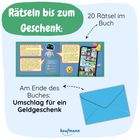 „Rätseln bis zum Geschenk: 20 Rätsel im Buch. Am Ende des Buches: Umschlag für ein Geldgeschenk.“ Enthält Illustrationen.