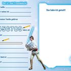 Freundebuch mit Feldern zum Ausfüllen persönlicher Informationen. Figuren und Raumschiff aus Star Wars.