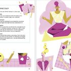 "FINDING CALM. How to move past difficult thinking to a calmer place. 1. Identify 2. Understand 3. Recognise 4. Reframe." Illustration: Person meditierend.