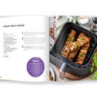 „KEBAB-WRAP-SPIESSE” Rezept mit Zutatenliste und Zubereitungsschritten, daneben ein Bild von Spießen im Heißluftfritteusen-Korb.