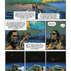 Ein Comic zeigt zwei Männer auf einer Insel. Sie diskutieren über eine Karte und entfernen sich von einem Licht am Himmel.