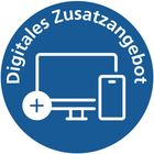 „Digitales Zusatzangebot“ steht oben in einem blauen Kreis. Darunter sind ein Monitor und ein Smartphone als Symbole.
