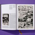 Links Text über "Star Wars" Comics. Rechts Comic-Illustration mit Raumschiffen und Dialogen im All. Buch liegt auf lila Hintergrund.