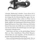 Text: „Schneller, Wolkenwind, schneller!“, rief Reena. Illustration: Ein schwarzes Einhorn mit langen, fließenden Haaren.