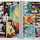 Comic mit einem kosmischen Surfer, der Meteoriten stoppt. Explodierende Szenen, Action und dramatische Dialoge in farbenfrohen Panels.