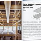 "HARU SANSAN FARMER’S RESTAURANT, Awaji, Hyogo, Japan. Fläche 9990 m², Bodenfläche 293 m²." Links: Holzstruktur eines Restaurants.