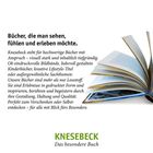 Text über hochwertige Bücher von Knesebeck. Rechts daneben ein aufgeschlagenes Buch. Unten KNESEBECK, Das besondere Buch.