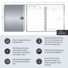 Edle Covergestaltung in Metalloptik, übersichtliches Kalendarium, praktische Spiralbindung, aus Europa, FSC-zertifiziert.