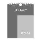 Illustration von Kalendergröße 34×44 cm im Vergleich zu DIN A4. Oben Spiralbindung.