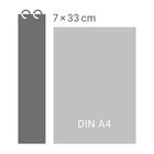 Links ein langer, grauer Streifen mit zwei Ringen, rechts ein graues Rechteck mit "DIN A4".
