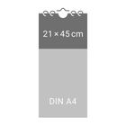 Illustration eines Kalenders, obere Hälfte in Dunkelgrau mit "21 × 45 cm", untere Hälfte lichtgrau mit "DIN A4".