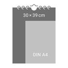 Text: "30 × 39 cm", "DIN A4". Eine Skizze eines Kalenders mit Spiralbindung.