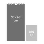 Text: „33 × 68 cm“ auf einem großen grauen rechteckigen Feld links, daneben ein kleineres Feld mit „DIN A4“ rechts.
