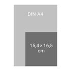 Zwei Rechtecke überlappen sich. Oben steht "DIN A4", unten "15,4 × 16,5 cm".